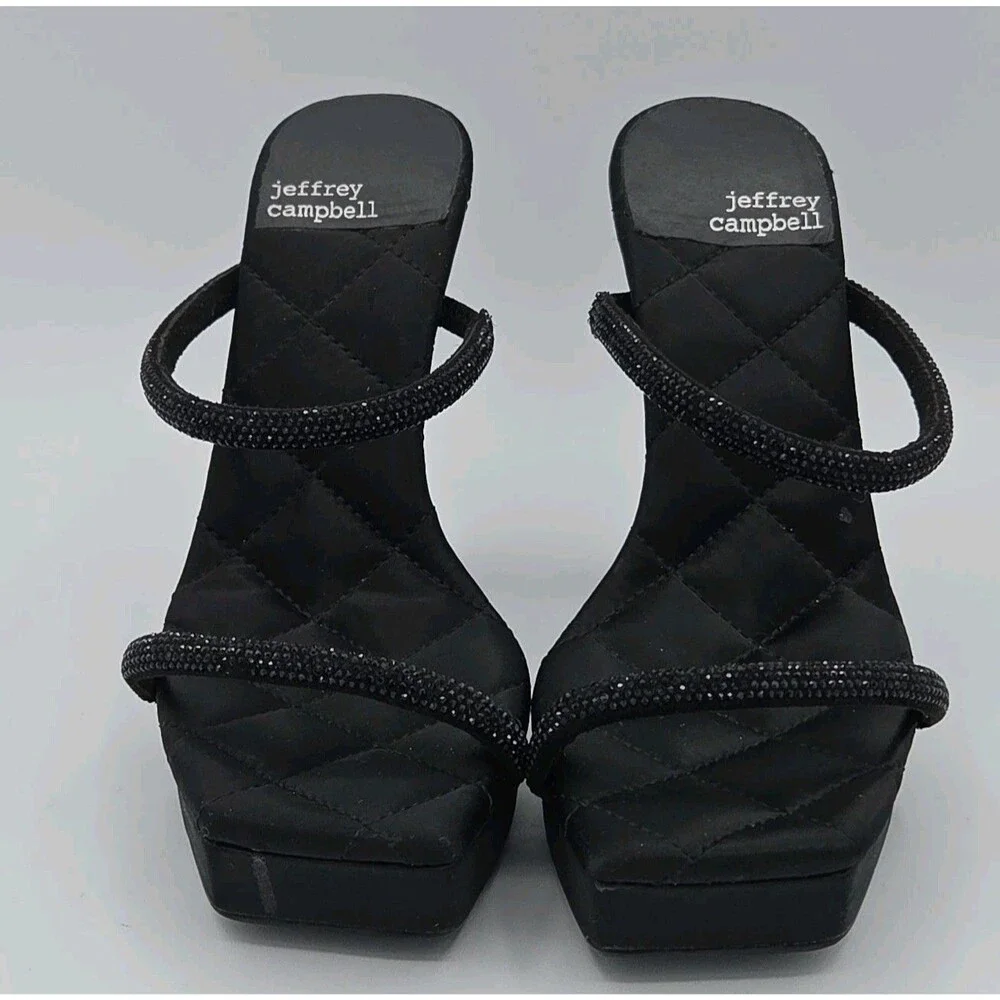 Jeffrey Campbell Movie Platform Heel Sandals Size 6.5 Black Sparkle Y2K Slides